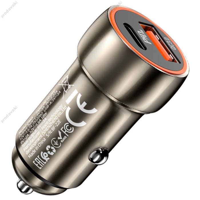 Автомобільний зарядний пристрій Hoco Z46A Blue whale Type-C Cable 3A 30W Grey