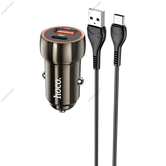 Автомобільний зарядний пристрій Hoco Z46A Blue whale Type-C Cable 3A 30W Grey