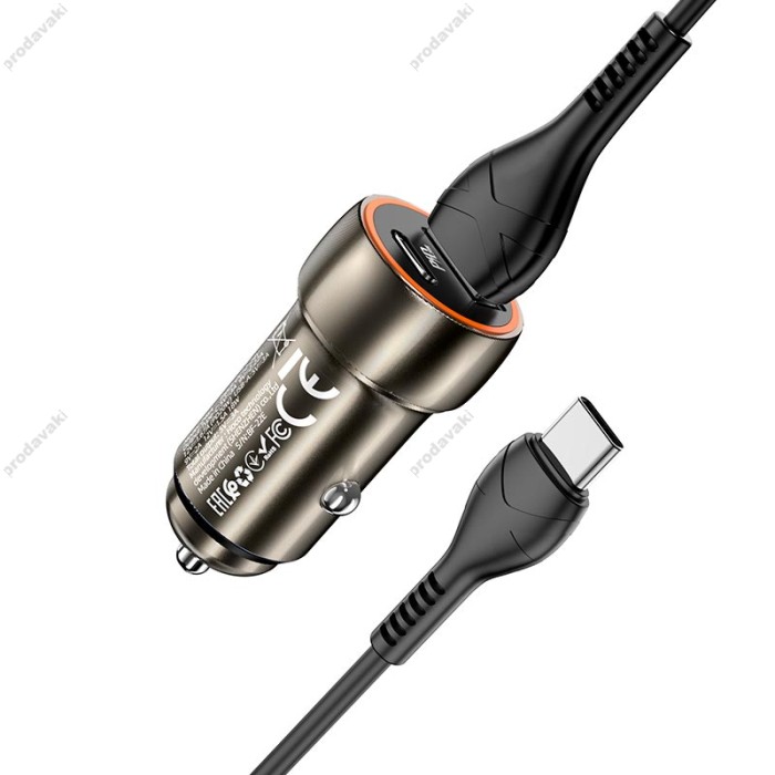 Автомобільний зарядний пристрій Hoco Z46A Blue whale Type-C Cable 3A 30W Grey