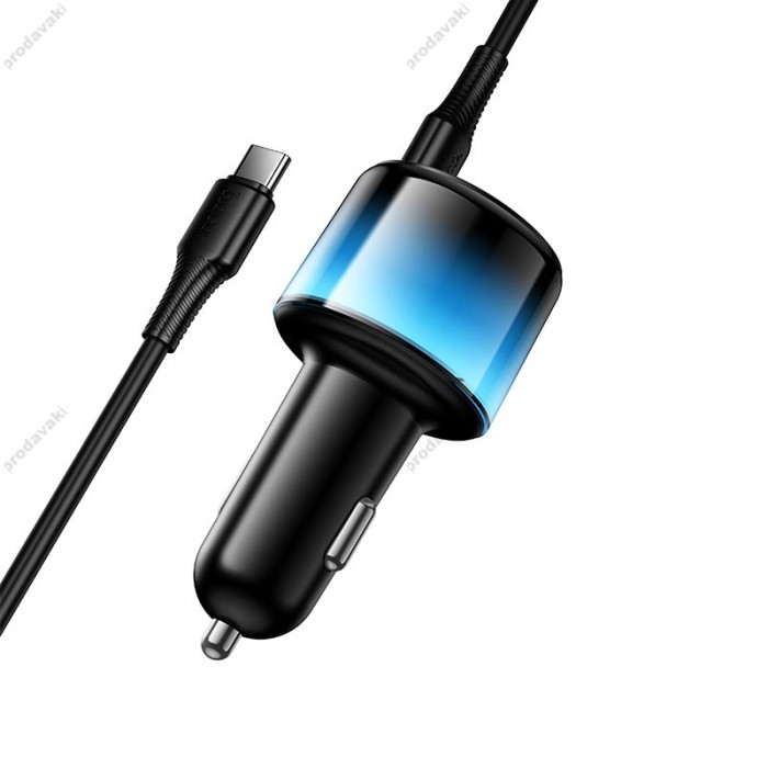 Автомобільний зарядний пристрій HOCO Z69A Vivido car charger with digital display set 37W Black