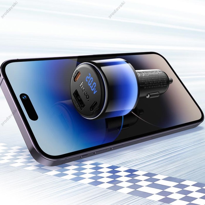 Автомобільний зарядний пристрій HOCO Z69A Vivido car charger with digital display 37W Black