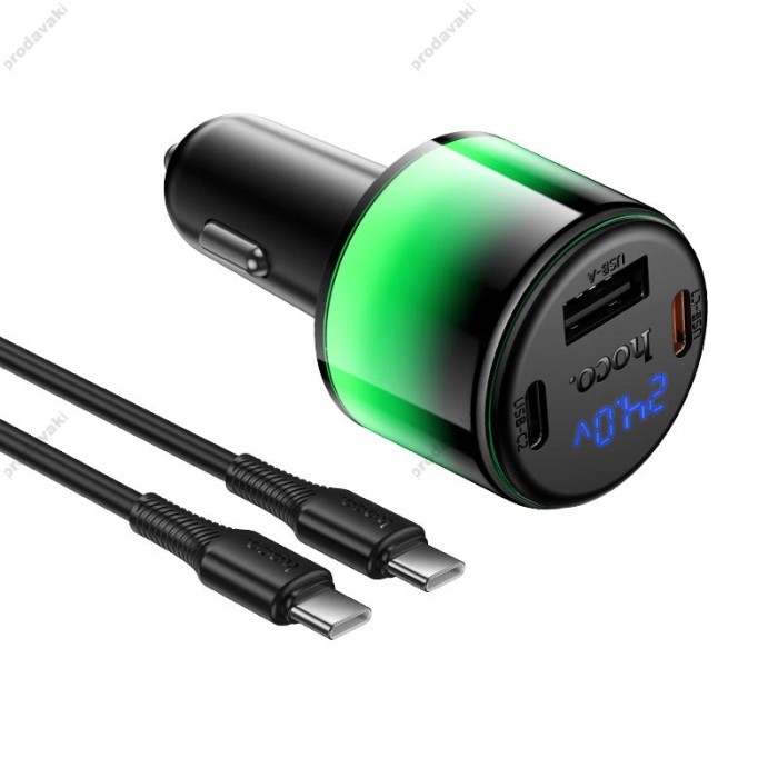 Автомобільний зарядний пристрій HOCO Z69B Vivido car charger with digital display 57W Black