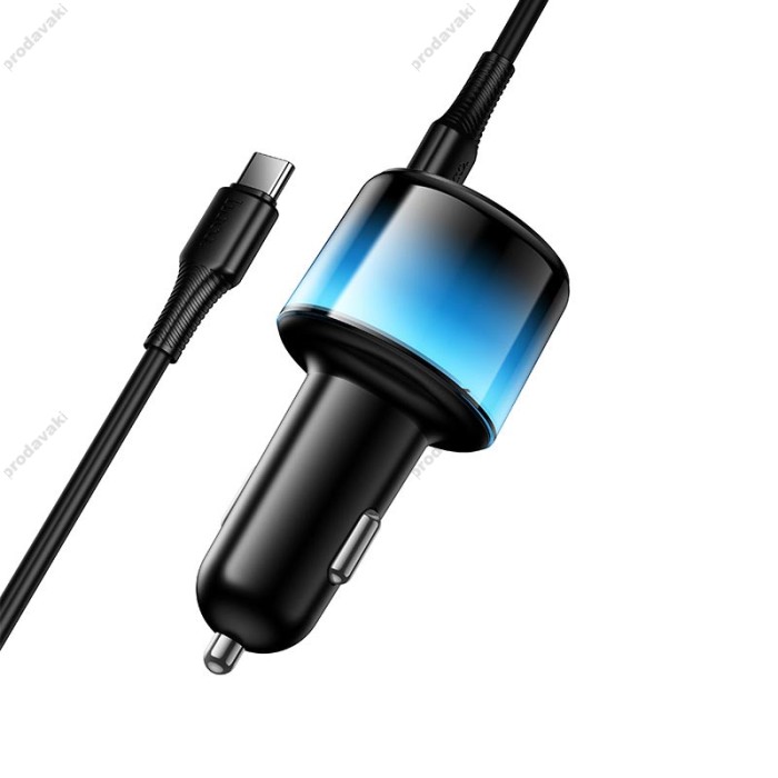 Автомобільний зарядний пристрій HOCO Z69B Vivido car charger with digital display 57W Black