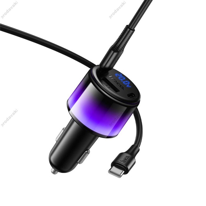 Автомобільний зарядний пристрій HOCO Z69B Vivido car charger with digital display 57W Black