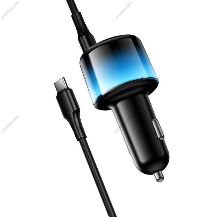 Автомобільний зарядний пристрій HOCO Z69B Vivido car charger with digital display 57W Black