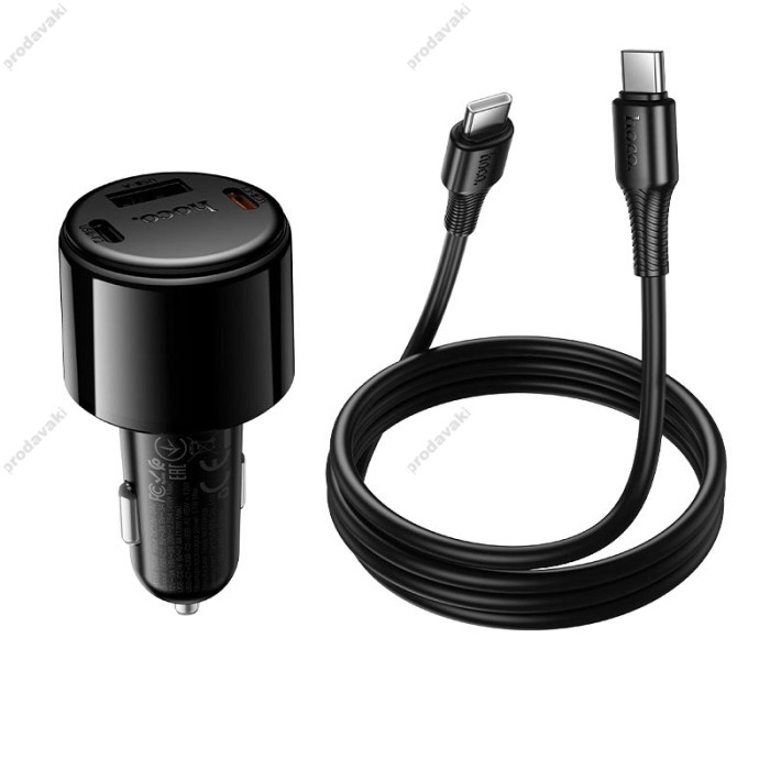 Автомобільний зарядний пристрій HOCO Z69B Vivido car charger with digital display 57W Black