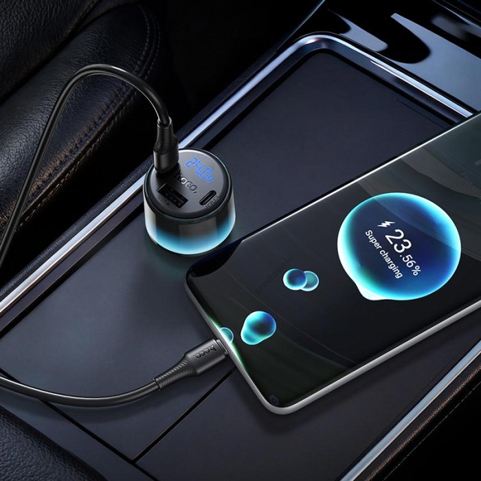 Автомобільний зарядний пристрій HOCO Z69B Vivido car charger with digital display 57W Black