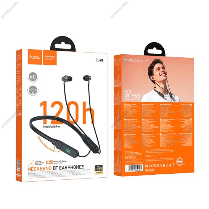 Бездротові Bluetooth навушники Hoco ES78 Naya neck-mounted BT earphones BT 6.0 Black