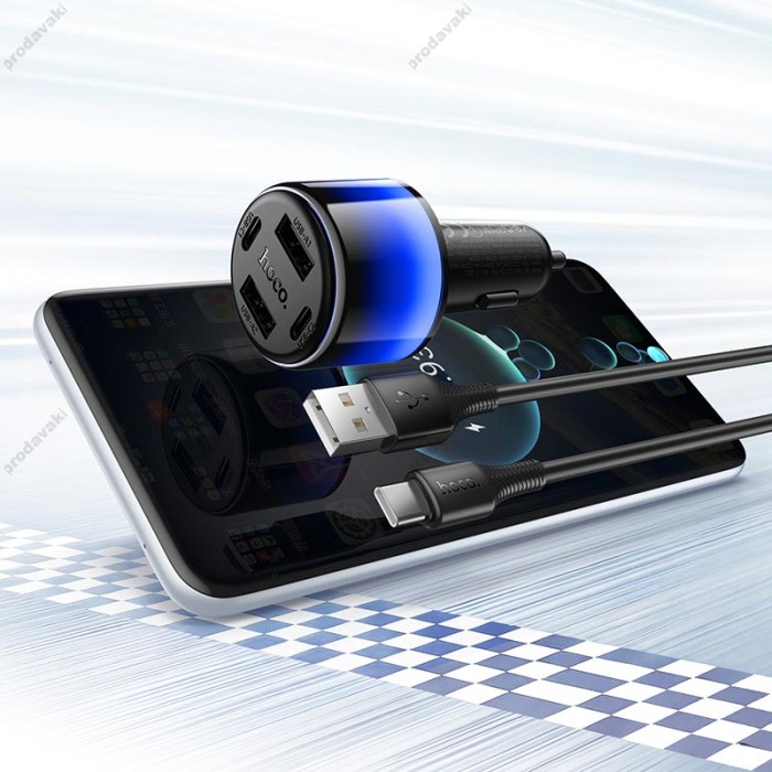 Автомобільний зарядний пристрій HOCO Z69 Vivido car charger Type-C cable 24W Black