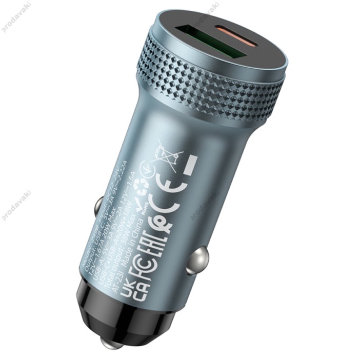 Автомобільний зарядний пристрій Hoco Z49B Level Car charger 38W Metal grey