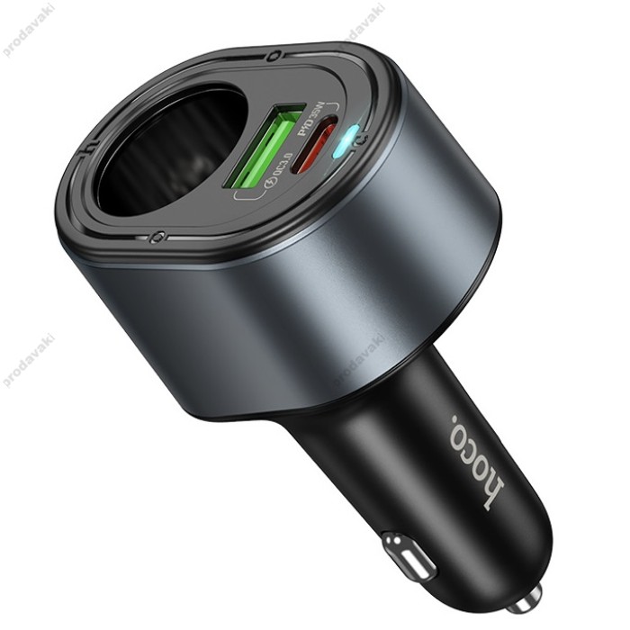 Автомобільний зарядний пристрій розгалужувач HOCO Z56 Friend cigarette lighter car charger 35W Metal grey