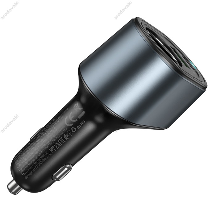 Автомобільний зарядний пристрій розгалужувач HOCO Z56 Friend cigarette lighter car charger 35W Metal grey
