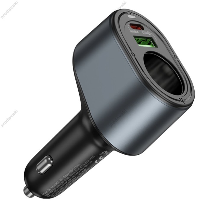 Автомобільний зарядний пристрій розгалужувач HOCO Z56 Friend cigarette lighter car charger 35W Metal grey
