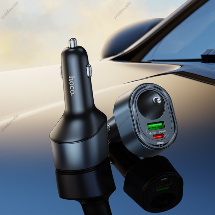 Автомобільний зарядний пристрій розгалужувач HOCO Z56 Friend cigarette lighter car charger 35W Metal grey