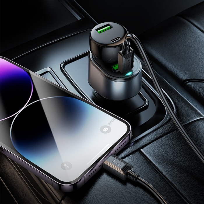 Автомобільний зарядний пристрій розгалужувач HOCO Z56 Friend cigarette lighter car charger 35W Metal grey