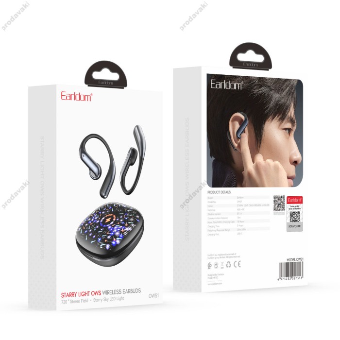 Бездротові Bluetooth навушники Earldom OWS1 BT 5.4 Black