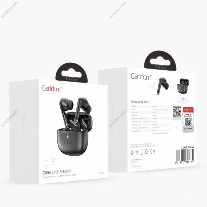 Бездротові Bluetooth навушники Earldom TWS44 BT 5.3 Black