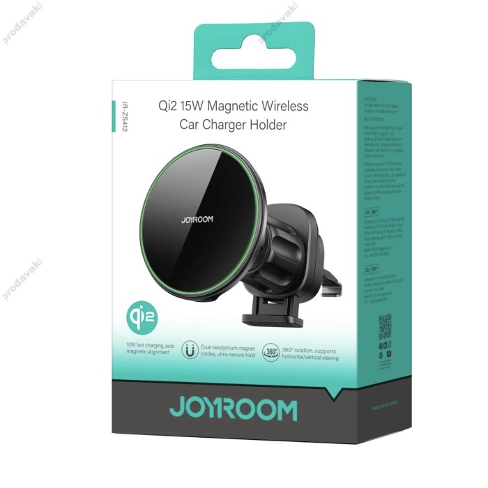 Автомобільний тримач із бездротовою зарядкою Joyroom JR-ZS412 Magnetic Wireless Car Charger Holder 15W Black