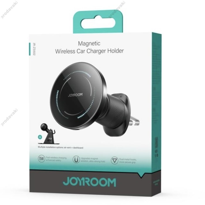 Автомобільний тримач із бездротовою зарядкою Joyroom JR-ZS502 Magnetic Wireless Car Holder 15W Black