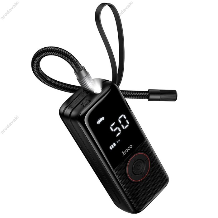Автомобільний компресор насос Hoco ZP18 Enlighten portable smart air pump 4000 mAh Black