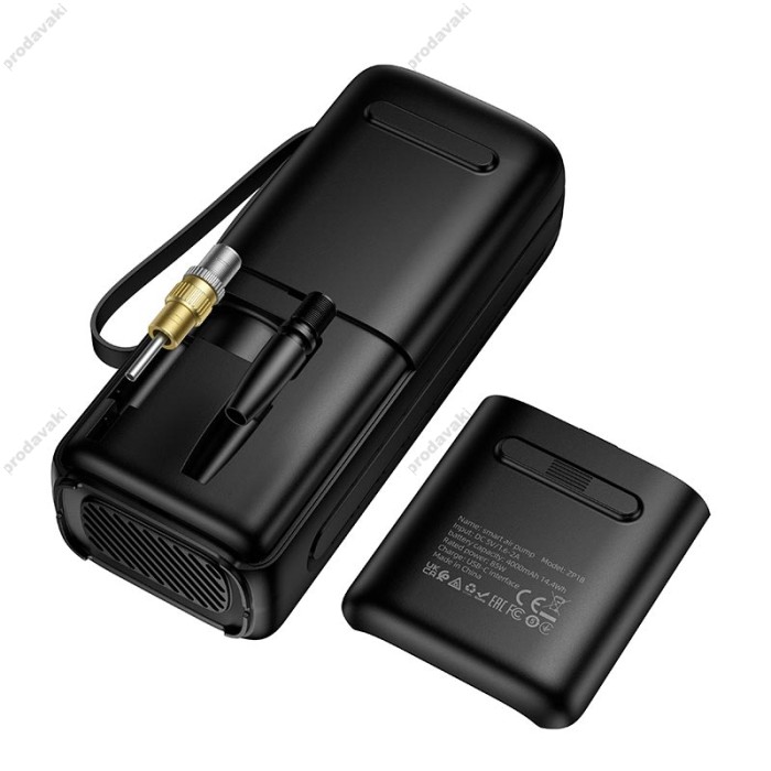 Автомобільний компресор насос Hoco ZP18 Enlighten portable smart air pump 4000 mAh Black