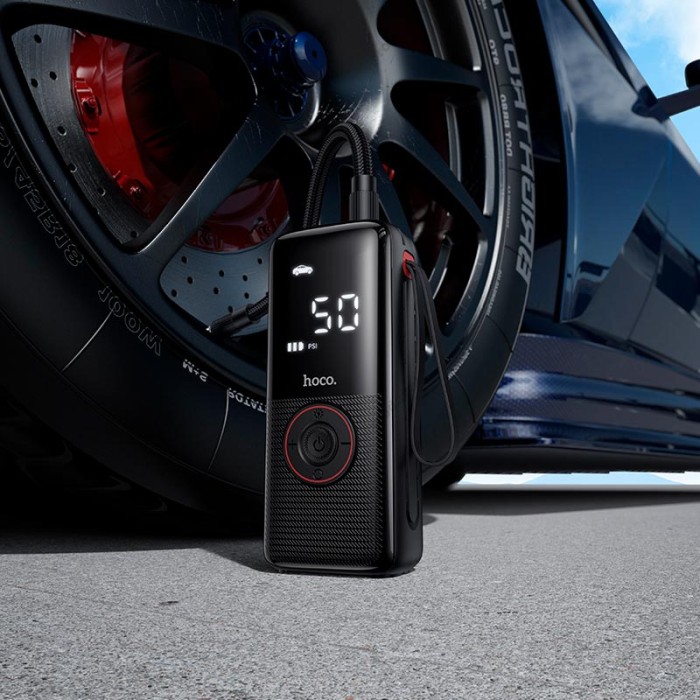 Автомобільний компресор насос Hoco ZP18 Enlighten portable smart air pump 4000 mAh Black