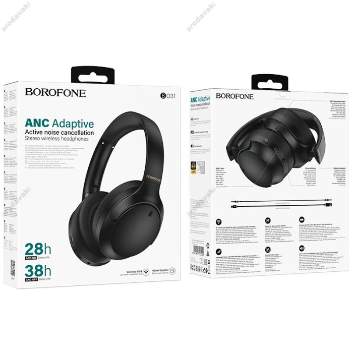 Бездротові Bluetooth навушники BOROFONE BO31 Prestige active noise reduction BT 5.4 Black
