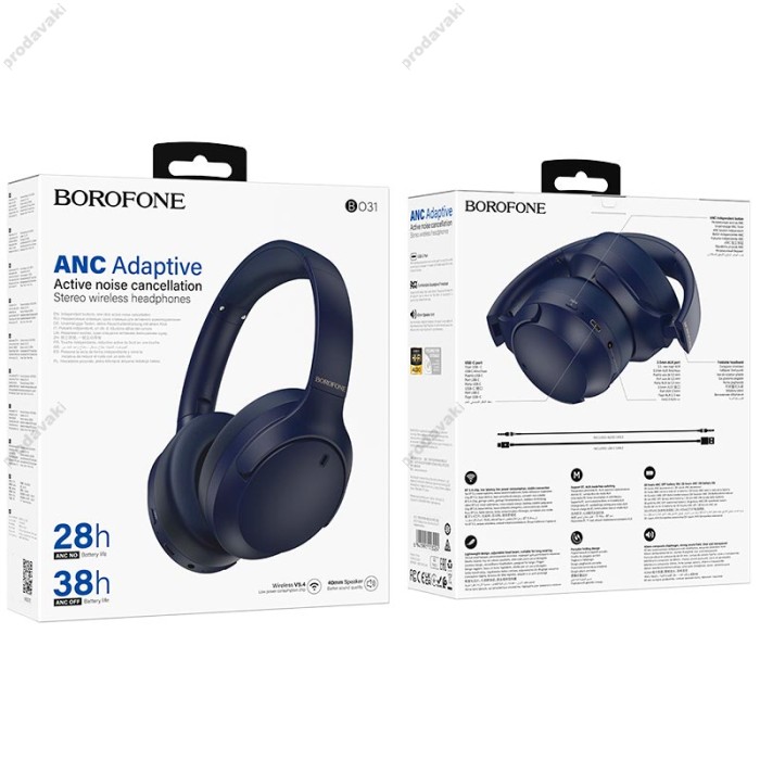Бездротові Bluetooth навушники BOROFONE BO31 Prestige active noise reduction BT 5.4 Blue