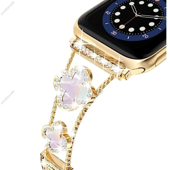 Ремінець для Apple Watch Four-leaf Clover Diamond 38mm/40mm/41mm Gold White