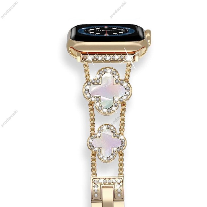 Ремінець для Apple Watch Four-leaf Clover Diamond 38mm/40mm/41mm Gold White