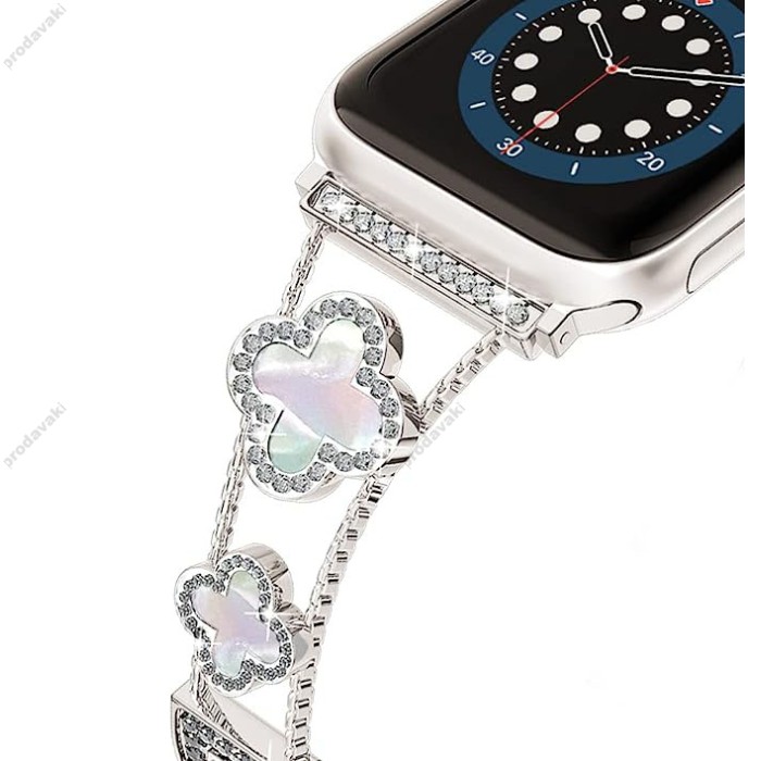 Ремінець для Apple Watch Four-leaf Clover Diamond 38mm/40mm/41mm Silver White