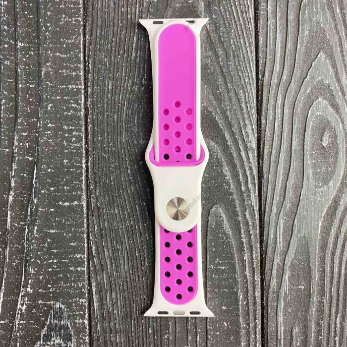 Силіконовий ремінець Nike 42mm/44mm/45mm для Apple Watch (Білий з яскраво рожевим)