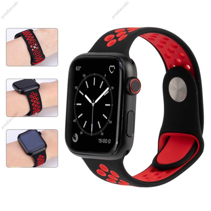 Силиконовый ремешок Nike 38mm / 40mm / 41mm для Apple Watch (Черный с красным)