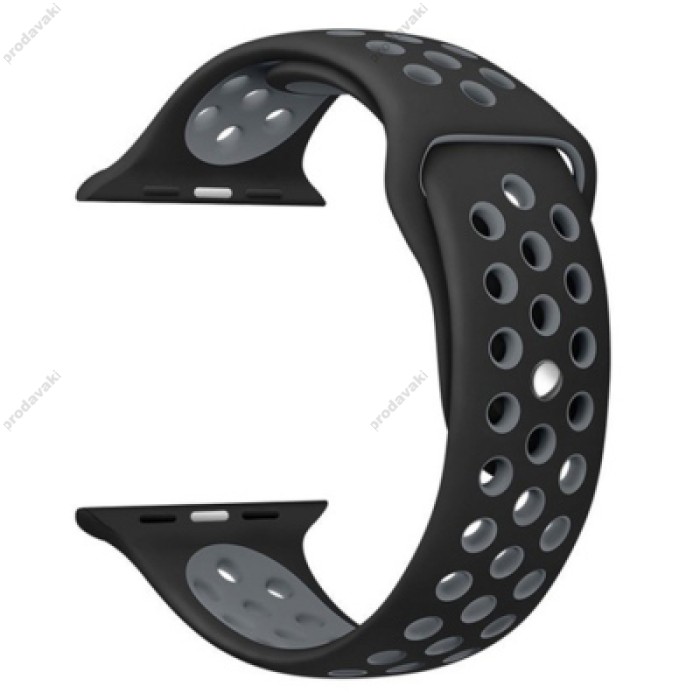 Силіконовий ремінець Nike 42mm / 44mm / 45mm для Apple Watch (Чорний з сірим)