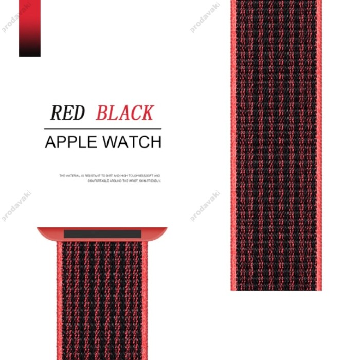 Нейлоновий ремінець Nylon loop 42mm/44mm/45mm для Apple Watch (RED - Black)