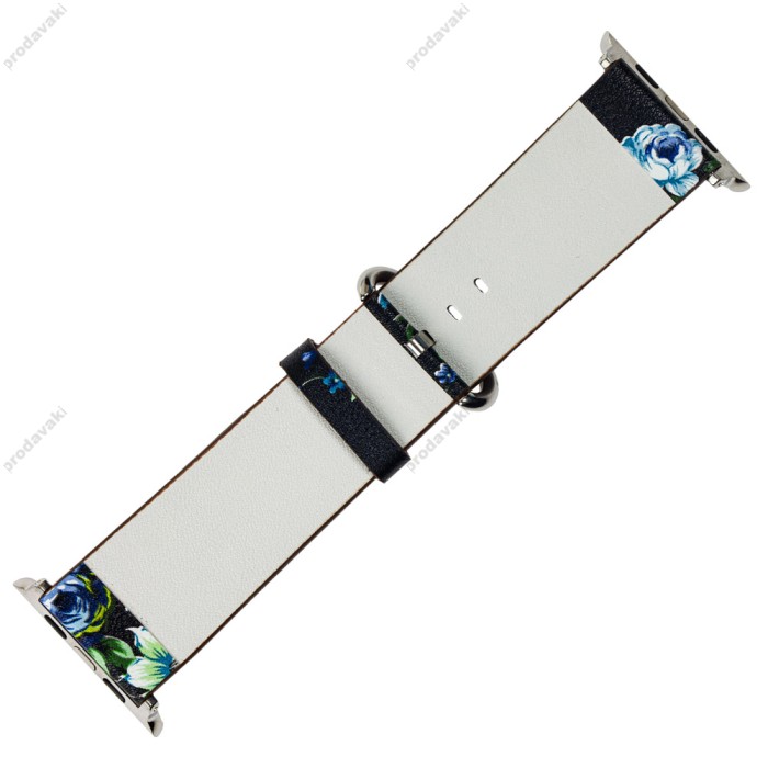 Ремінець для Apple Watch шкіра з квіткою 42mm/44mm/45mm чорно-синій