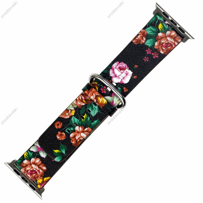 Ремінець для Apple Watch шкіра з квіткою 42mm/44mm/45mm чорно-червоний