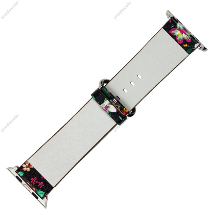 Ремінець для Apple Watch шкіра з квіткою 42mm/44mm/45mm чорно-червоний