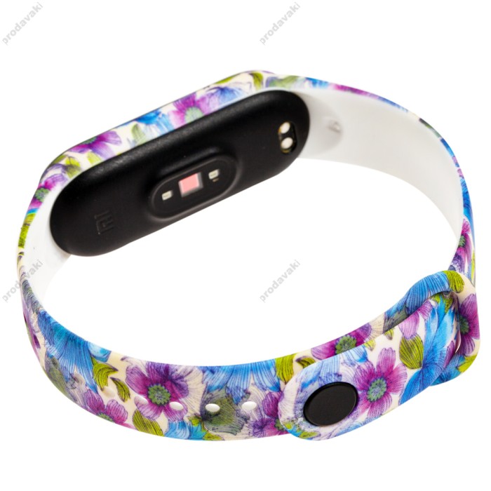 Ремінець для Xiaomi Mi Band 5 силіконовий бузкові та блакитні квіти