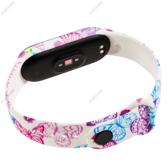 Ремінець для Xiaomi Mi Band 5 силіконовий кольорові метелики / білий