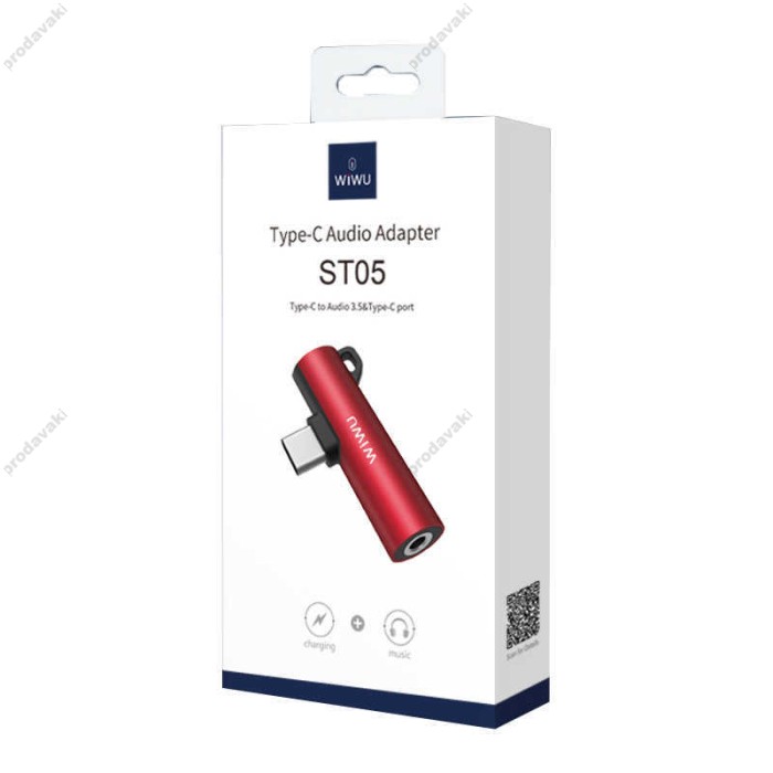 Перехідник WiWU ST05 Type C to Type C &amp; 3,5mm AUX Adapter (Red)