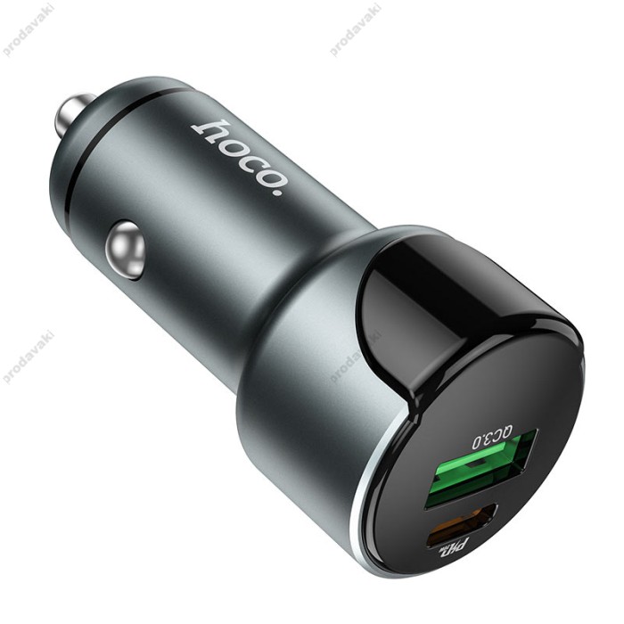 Автомобільний зарядний пристрій Hoco Z42 Light road dual port digital display 3A 20W Metal Gray