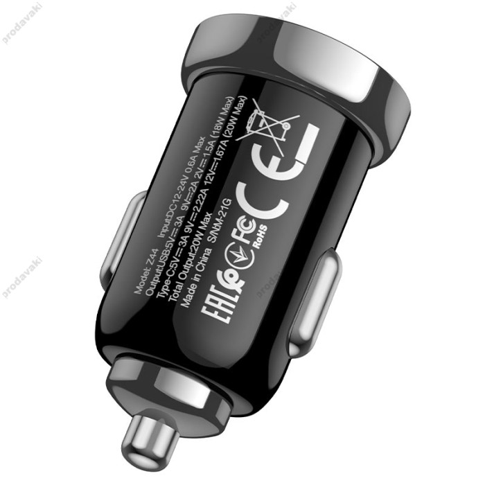 Автомобільний зарядний пристрій Hoco Z44 Leading car charger 3A 20W Black