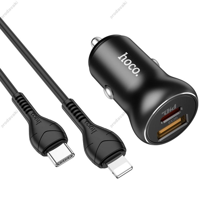 Автомобільний зарядний пристрій Hoco NZ5 Smooth road car charger Type-C to Lightning 30W Black