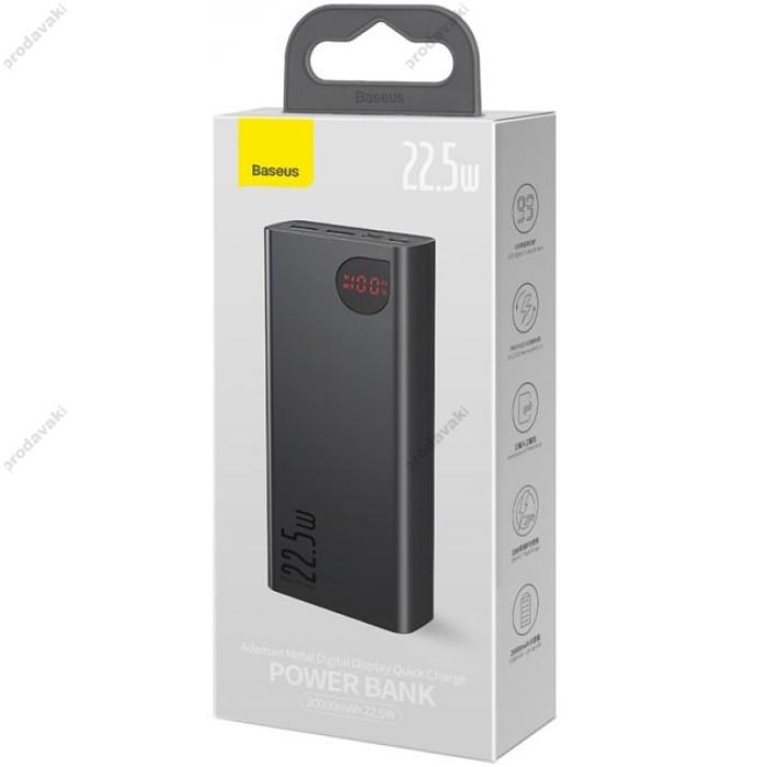 Повербанк портативний акумулятор Power bank Baseus Adaman Metal 22.5W 20000 mAh Black (PPAD000101)