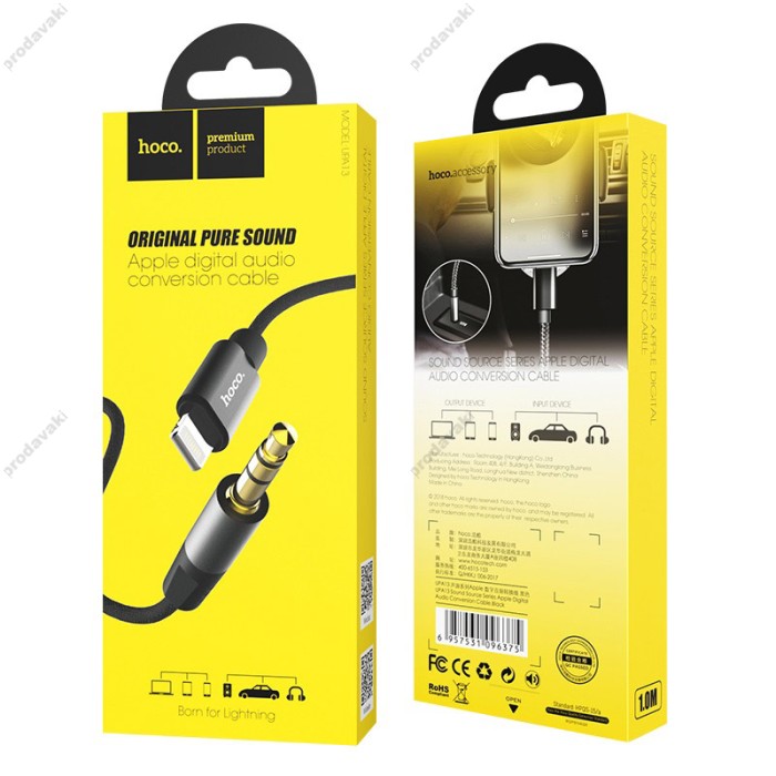 Кабель (подовжувач) AUX Hoco UPA13 Lightning to 3.5mm чорний