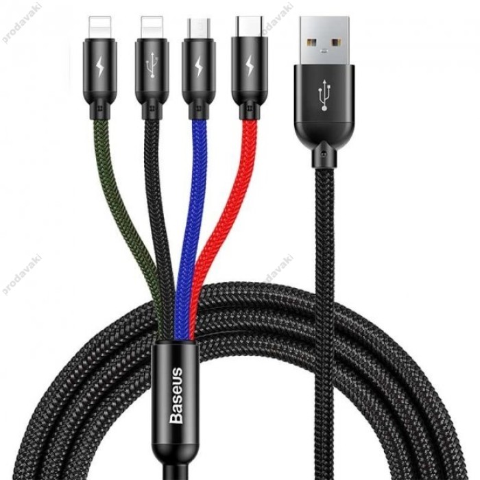 Кабель USB Baseus Rapid Series 4-in-1 Micro USB / Type-C / 2xLightning Cable Black (CA1T4-A01)