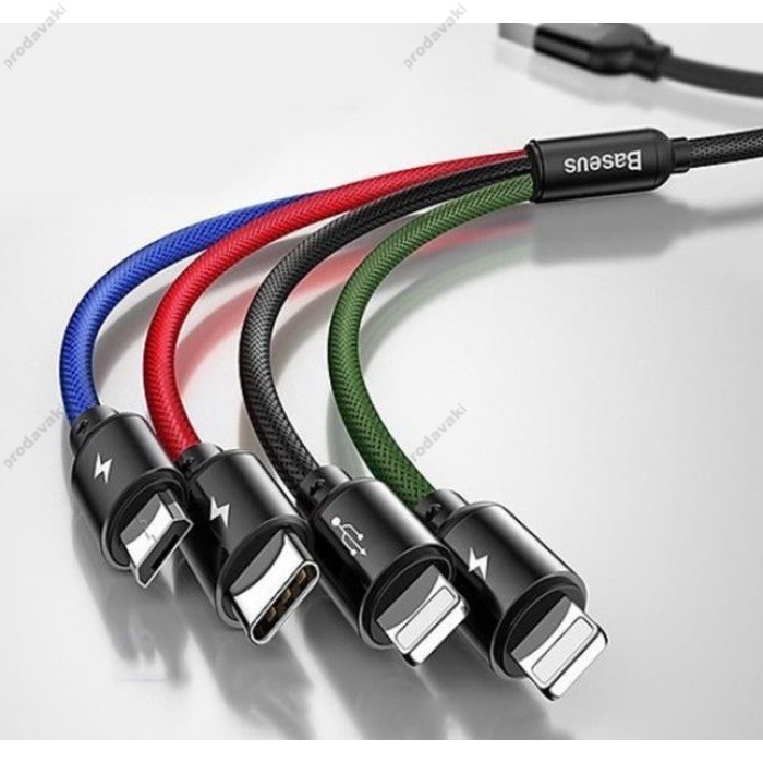 Кабель USB Baseus Rapid Series 4-in-1 Micro USB / Type-C / 2xLightning Cable Black (CA1T4-A01)