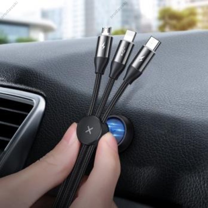 Кабель Baseus Car Co-sharing Cable USB M+L+T 3.5A 1m (CAMLT-FX01, CAMLT-FX09)