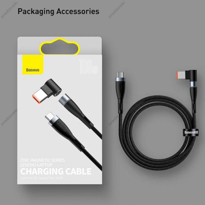 Кабель Baseus Zinc Magnetic Lenovo Laptop Cable Type-C to DC Square Port 100W 2m Black CATXC-U01
